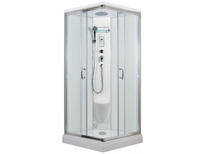 2582 9 parni sprchovy box smaragd model 8 ctverec s vanickou z liteho mramoru sedatkem radiem parnim vyvijecem a stropem s horni sprchou cire sklo