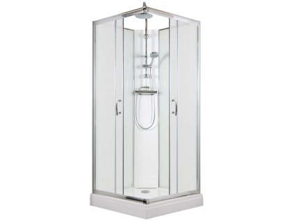 2609 9 sprchovy box smaragd model 6 ctverec s vanickou z liteho mramoru a sprchovou termostatickou tyci s horni sprchou matne chinchila sklo