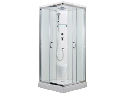 3389 13 sprchovy box smaragd model 2 ctverec s vanickou z liteho mramoru sedatkem a stropem s horni sprchou cire sklo
