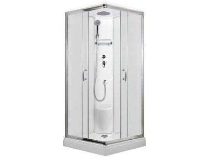 3392 12 sprchovy box smaragd model 2 ctverec s vanickou z liteho mramoru sedatkem a stropem s horni sprchou matne chinchila sklo
