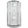 5709 6 parni masazni sprchovy box briliant model 9 ctvrtkruhovy s vanickou z liteho mramoru sedatkem tryskami parnim vyvijecem a stropem s horni sprchou matne chinchila sklo