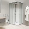 Sprchový box se střechou, čtvercový, satin ALU, sklo Point, zadní stěny bílé (Varianta Sprchový box, čtvercový, 90 cm, satin ALU, sklo Point, zadní stěny bílé, litá vanička, se stříškou)