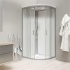 Sprchový box, čtvrtkruh, se stříškou, s vaničkou R550, satin ALU, sklo Point, zadní stěny bílé (Varianta Sprchový box, čtvrtkruh,100 cm, satin ALU, sklo Point, zadní stěny bílé, litá vanička, se stříškou)