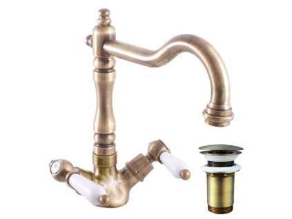 MORAVA RETRO - Umyvadlová baterie s výpustí, Stará mosaz (Bronz) MK521.0/8SM, RAV Slezák (Barva Stará mosaz (Bronz), Rozměr 3,8")