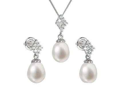 Stříbrná souprava z říčních perel bílá 29018.1