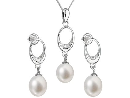 Stříbrná souprava z říčních perel bílá 29040.1