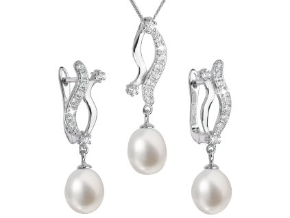 Stříbrná souprava z říčních perel bílá 29028.1