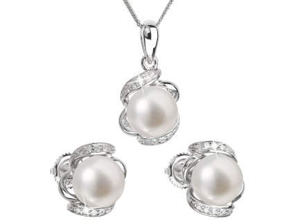 Stříbrná souprava z říčních perel bílá 29017.1