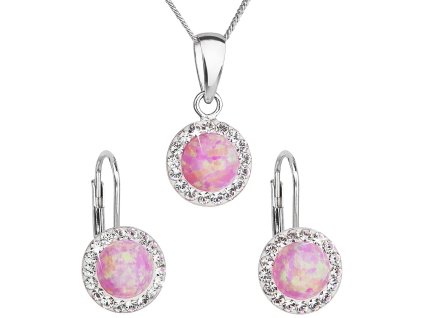 Sada šperků se syntetickým opálem a krystaly Preciosa náušnice a přívěšek světle růžové kulaté 39160.1