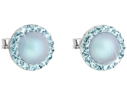 Stříbrné náušnice s krystaly Swarovski a světle modrou perlou 31214.3