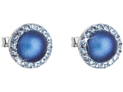 Stříbrné náušnice s krystaly Swarovski a tmavě modrou perlou 31214.3
