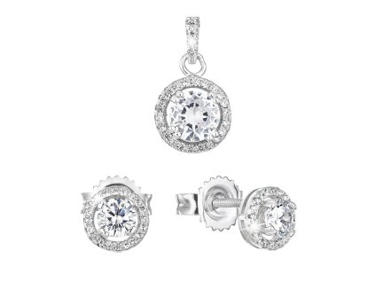 Sada šperků se zirkonem náušnice a přívěsek bílé kulaté 19026.1