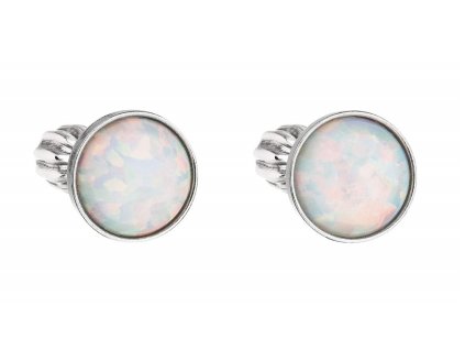 Stříbrné náušnice pecky se syntetickým opálem bílé kulaté 11001.3