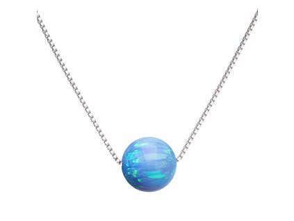 Stříbrný náhrdelník se syntetickým opálem světle modrý kulatý 12044.3 lt.blue