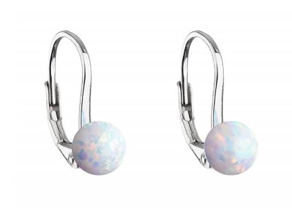 Stříbrné visací náušnice se syntetickým opálem bílé kulaté 11242.1