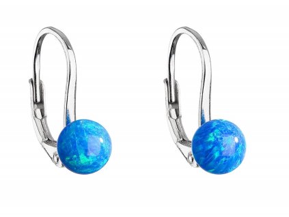Stříbrné visací náušnice se syntetickým opálem modré kulaté 11242.3