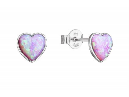 Stříbrné náušnice pecky se syntetickým opálem růžové srdce 11337.3