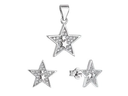 Sada šperků se zirkony náušnice a přívěsek bílá hvězda 19030.1
