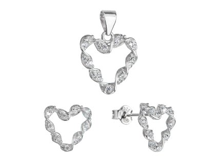 Sada šperků se zirkony náušnice a přívěsek bílá zakroucená srdíčka 19031.1