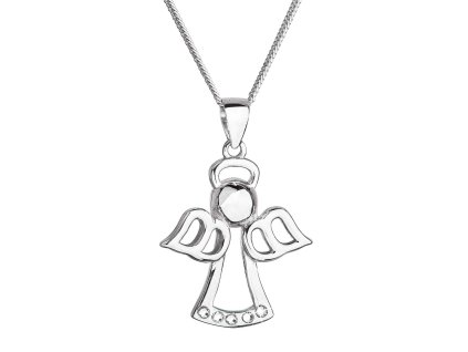Stříbrný náhrdelník anděl se Swarovski krystaly bílý 32076.1