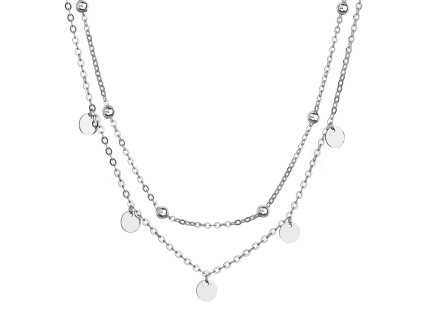 Stříbrný náhrdelník dvouřadý malé placičky a kuličky 62007