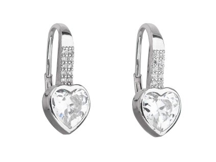 Stříbrné náušnice visací se zirkonem bílé srdce 11169.1