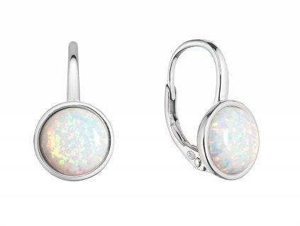 Stříbrné náušnice visací s bílým kulatým syntetickým opálem 11466.1 white