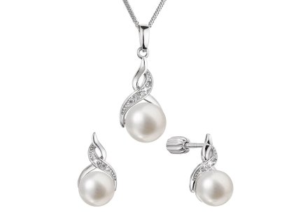 Perlová souprava mašlička se zirkony a bílou říční perlou 29054.1B