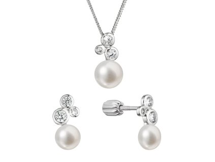 Perlová souprava se zirkony a bílou říční perlou 29062.1B