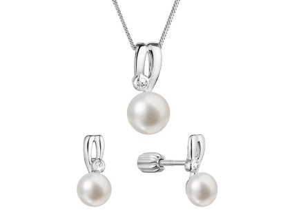 Perlová souprava se zirkony a bílou říční perlou 29067.1B