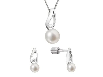 Perlová souprava se zirkony a bílou říční perlou 29070.1B