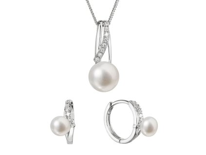 Perlová souprava se zirkony a bílou říční perlou 29074.1