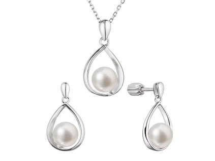 Perlová souprava slza s bílou říční perlou 29056.1B