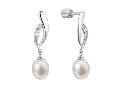 Stříbrné náušnice pecky s říční perlou a zirkony bílá 21103.1B