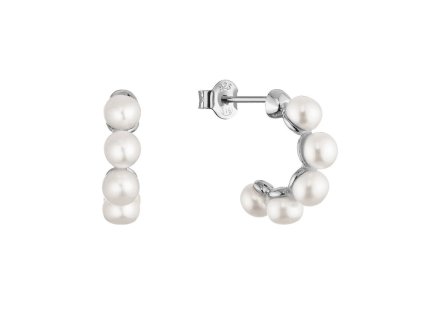 Stříbrné náušnice kruhy s bílými říčními perlami 21131.1
