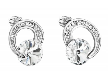 Stříbrné náušnice pecky s krystaly Preciosa bílé kulaté 31239.1 krystal