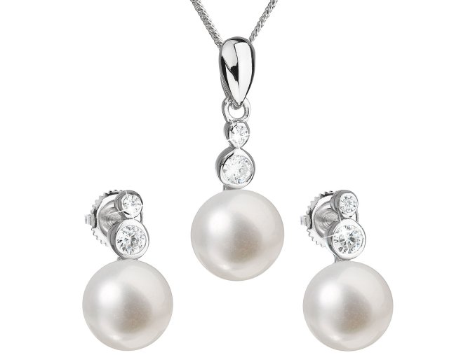 Stříbrná souprava z říčních perel bílá 29035.1