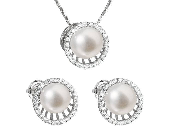Stříbrná souprava z říčních perel bílá 29034.1