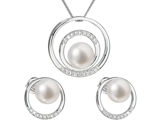 Stříbrná souprava z říčních perel bílá 29038.1