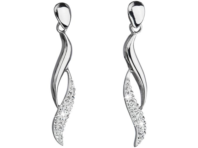 Stříbrné náušnice visací s krystaly Swarovski bílé vlnky 31162.1