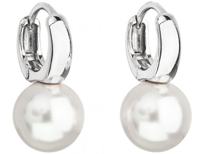 Stříbrné náušnice visací s perlou Preciosa bílé kulaté 31218.1