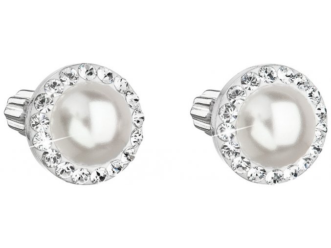 Stříbrné náušnice s krystaly Swarovski a bílou perlou 31314.1