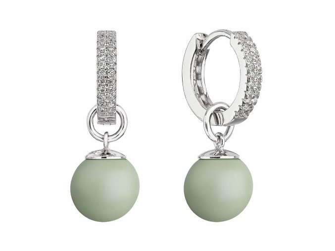 Stříbrné visací náušnice kroužky s pastelově zelenou perlou 31298.3