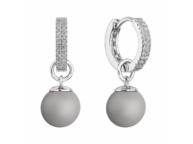Stříbrné visací náušnice kroužky s pastelově šedou perlou 31298.3