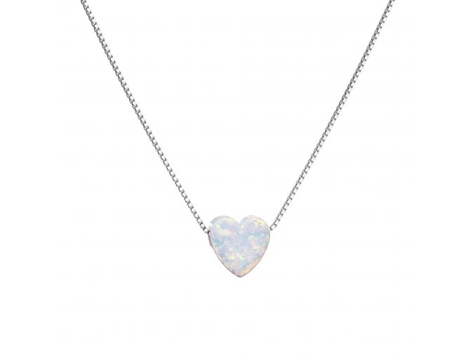 Stříbrný náhrdelník se syntetickým opálem bílé srdce 12048.1