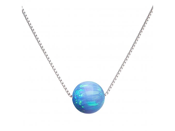 Stříbrný náhrdelník se syntetickým opálem světle modrý kulatý 12044.3 lt.blue