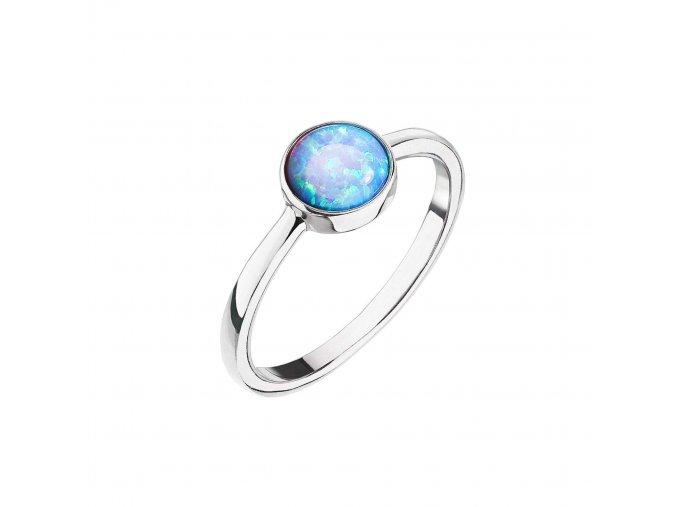 Stříbrný prsten se syntetickým opálem světle modrý kulatý 15001.3