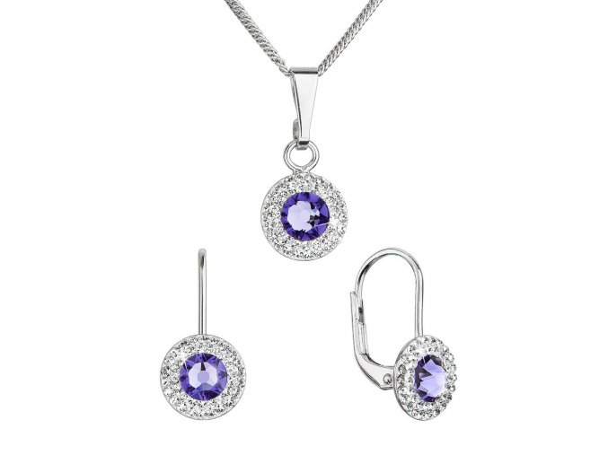 Sada šperků s krystaly Swarovski náušnice a přívěsek fialové kulaté 39109.3 tanzanite