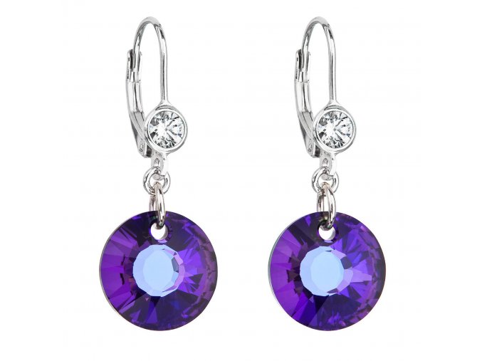 Stříbrné náušnice visací s krystaly Swarovski fialové kulaté 31211.5 heliotrope