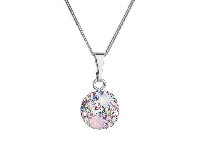 Stříbrný náhrdelník se Swarovski krystaly kulatý růžový 32086.3 magic rose